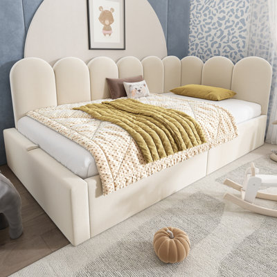 Upholstered Daybed Bed With Storage,Ottoman Bed Twin Size Single Sofa Bed, Daybed With Hydraulic Storage Bed Frame, With Metal Slatted Frame, Velvet, Beige (Without Mattress)