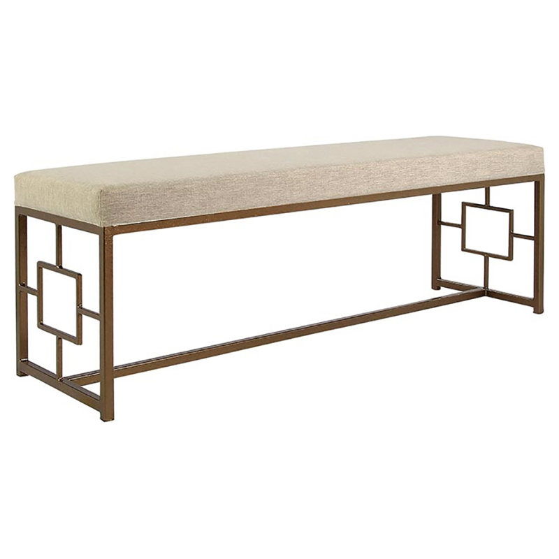Plaza Upholstered Bench, Bronzed Brass/Beige