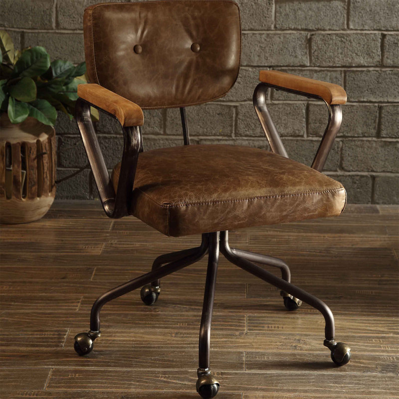 Vintage Whiskey Swivel Office Chair With Nailhead Trim, Brown