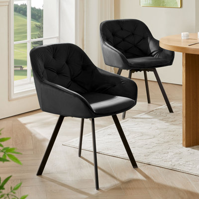 48cm H Tufted Velvet Upholstered Metal Armchair