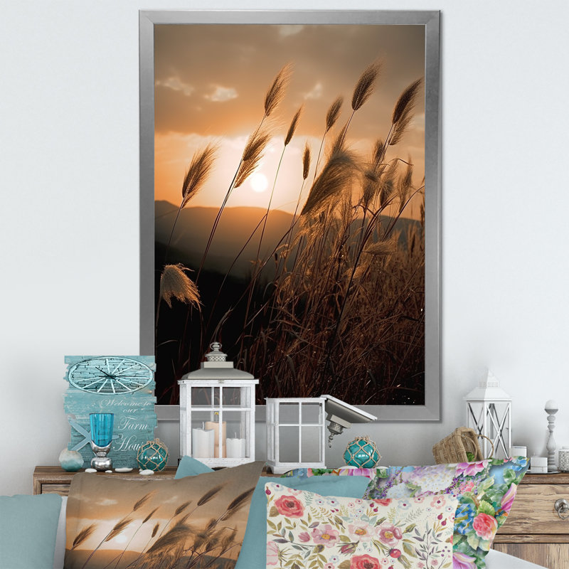 Reproduction d'art sur toile Beachgrass In Motion At Sunset - Plants, Cadre photo argenté, H 44 po x l 34 po x P 1,5 po