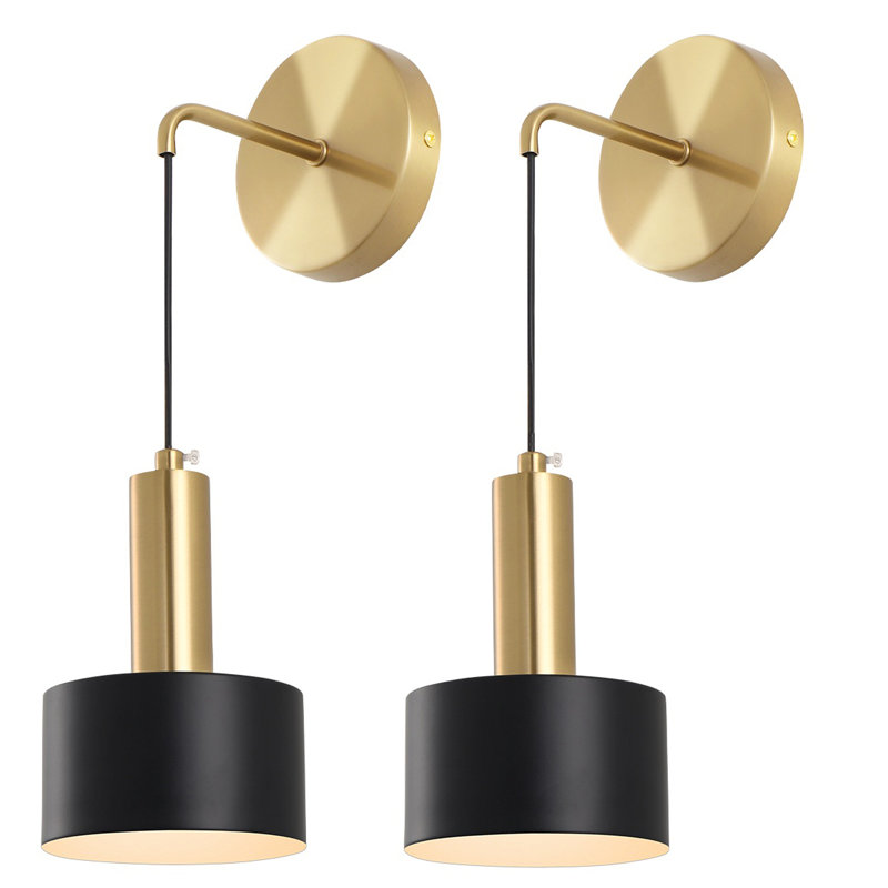 Modern Wall Sconce With Rechargeable Led Bulbs Vanity Lighting (Set of 2), Black