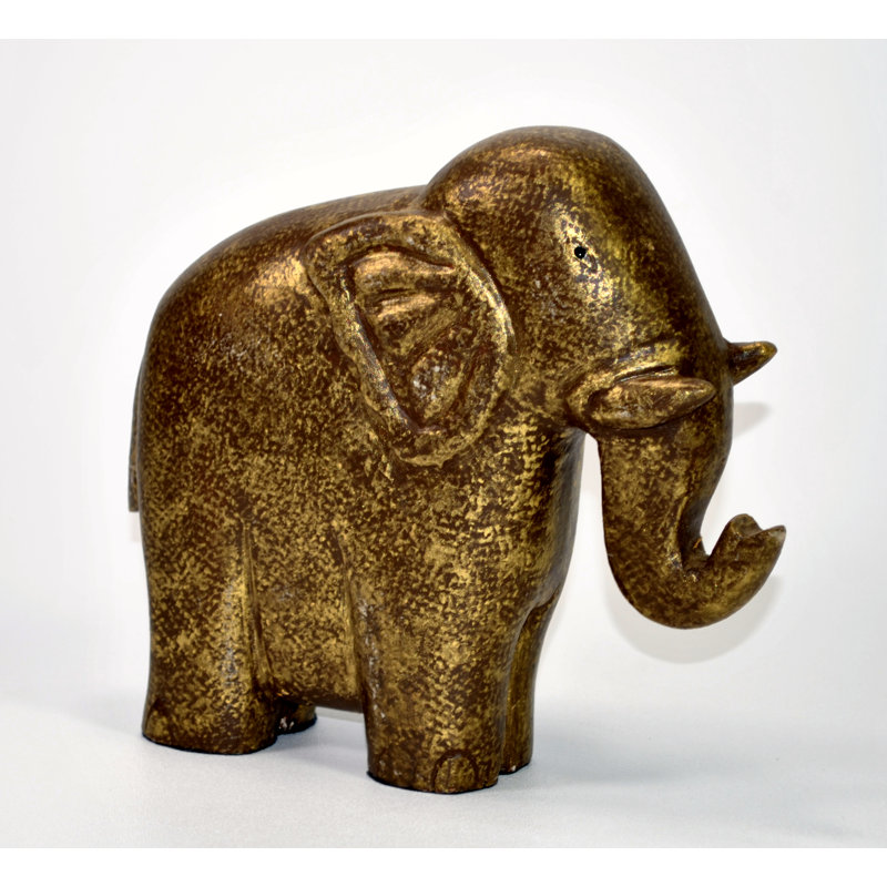 Elephant Standing Stylized, Distressed Gold