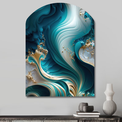 Abstract Geode Turquoise III - Abstract Marble Arch Shape Assymterical Metal Wall Sculpture