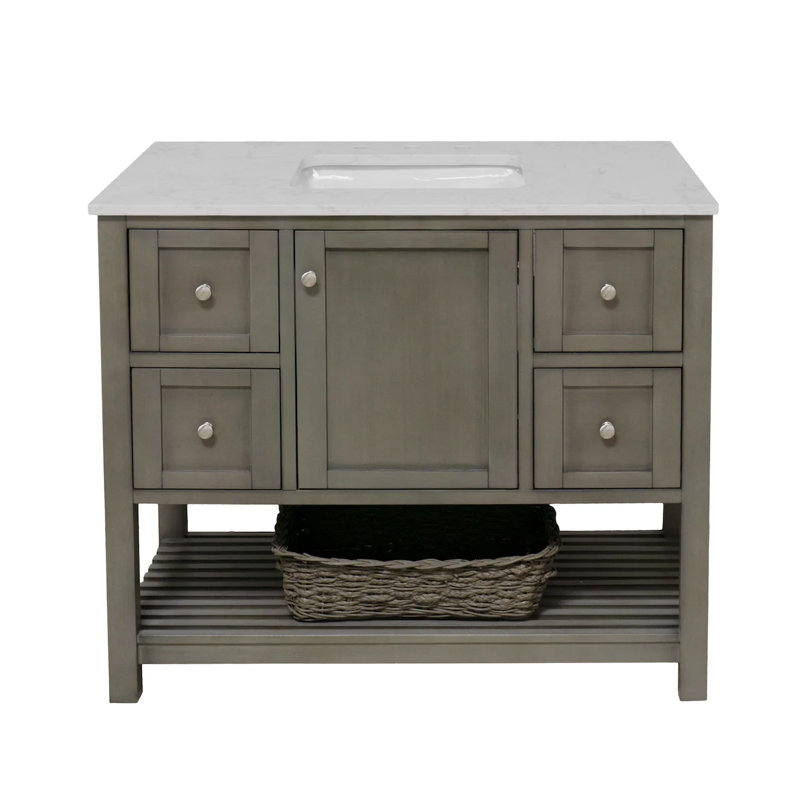 Ensemble de meuble-lavabo simple 42 po Binne, Marbre de Carrare, Gris patiné