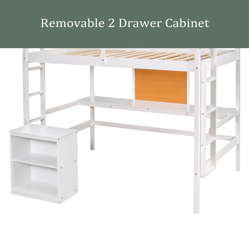 Lit mezzanine double avec bureau intégré Gleich, Blanc