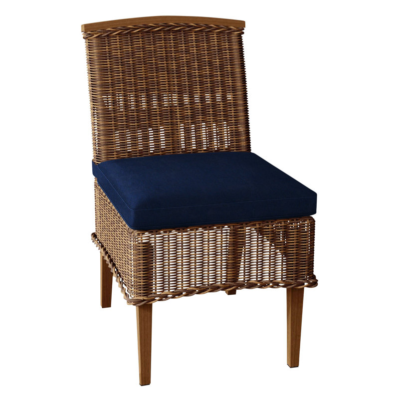 Astoria Patio Dining Side Chair with Cushions, Oyster, No Welt, Indigo Velvet