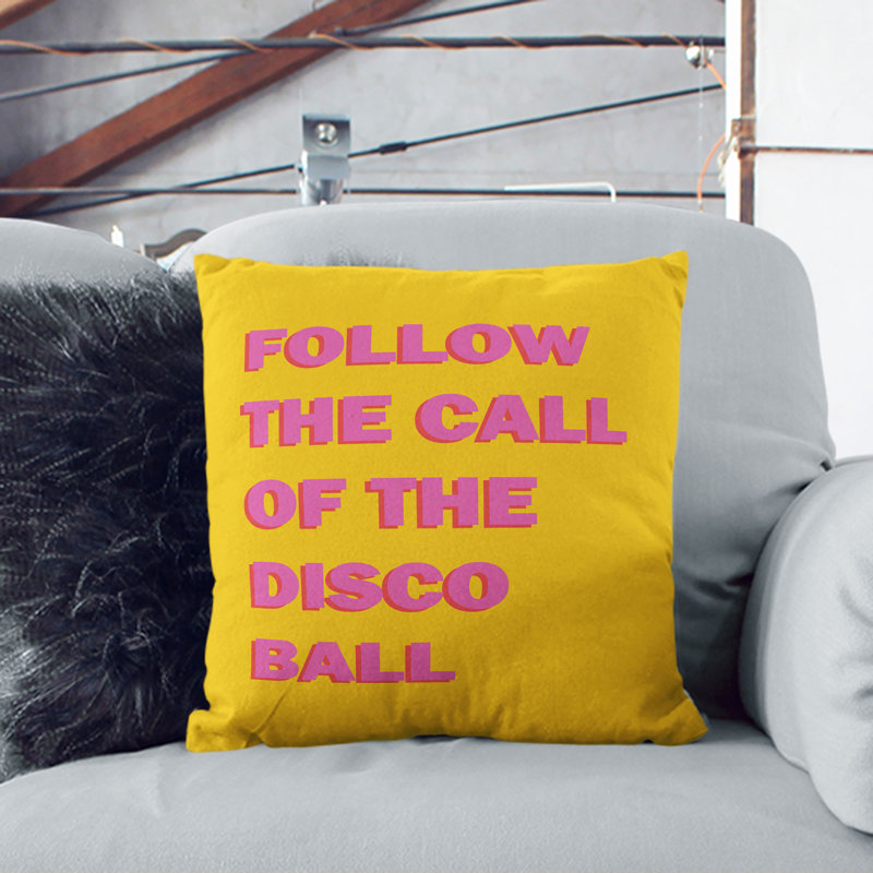 Follow The Call Of The Disco Ball Square Throw Cushion, 40cm H x 40cm W x 15cm D, Black