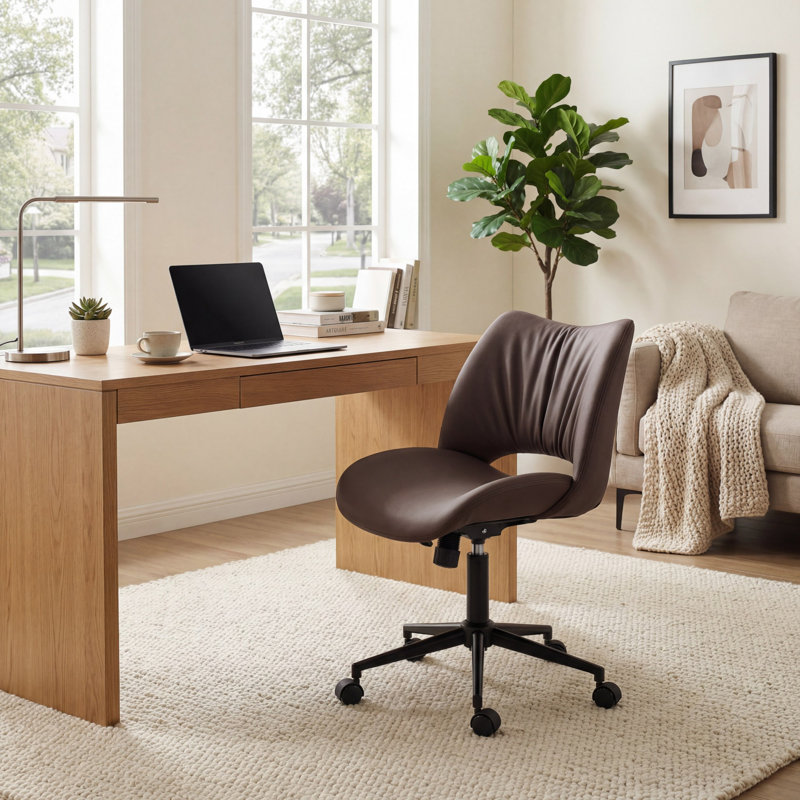 Alleyna Swivel Upholsterd Desk Chair Armless Office Chair Computer Task Chair, Brown