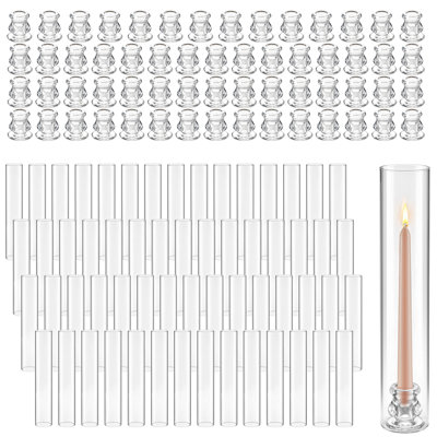 Hurricane Candle Holders Set of 60, Φ2.56 x 13.78 in Tall Clear Glass Cylinder Candleholder Sleeve, High Borosilicate Glass, Wind Protection for Wedding, Table Centerpiece, Party, Home Decor
