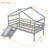 Twin Low Loft House Bed With Slide, Ladder, Safety Guardrails, House Roof Frame,Grey