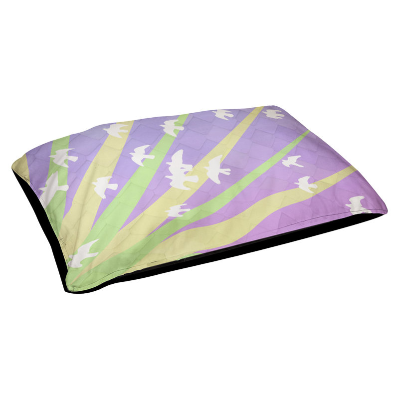 Coussin stylisés d’oiseaux et de soleil Burien, L 32,5 po x l 42,5 po, Jaune / mauve / noir