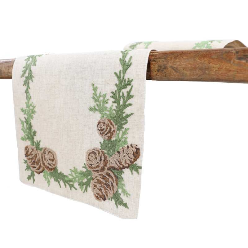 Chemin de table flora brodée en pin et branches de pin winter Ishaan, L 36 po x l 16 po