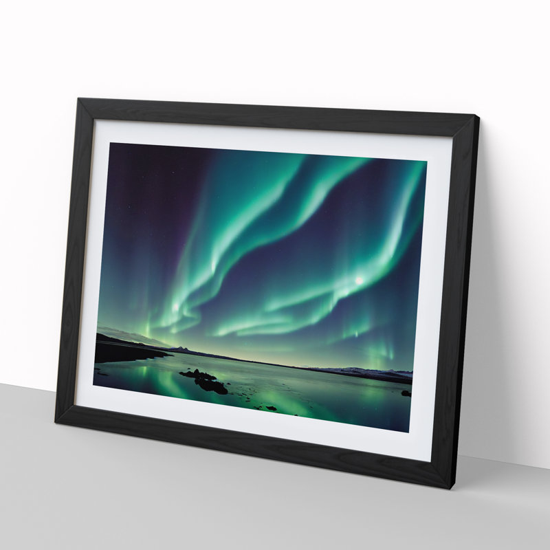 Enticing Northern Lights - Single Picture Frame Print, Black , 25cm H x 34cm W x 2cm D
