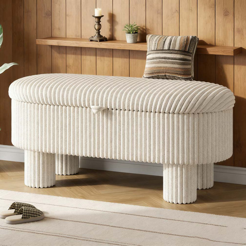Upholstered Storage Bench With Lift-Top Lid, Beige