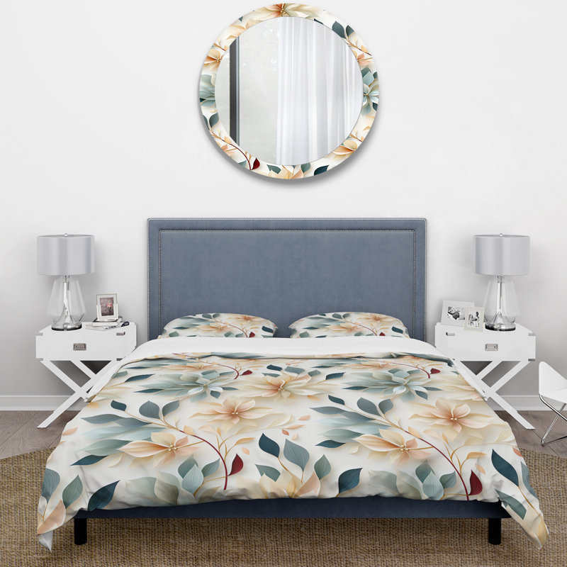 Subtle Whispers III - Ensemble de housse de couette à motif floral - Microfibre de polyester