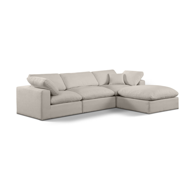 Humfrey 4 - Piece Upholstered Sectional, Beige Linen Textured Fabric