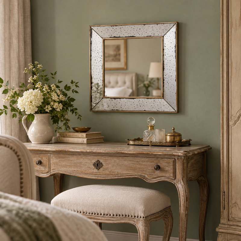 Miroir d'appoint 18 po x 18 po à finition argent vieilli, miroir mural de style traditionnel pour salon, entrée, bureau, chambre à coucher, couloir