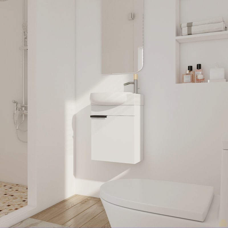 Meuble-lavabo à fermeture en douceur avec lavabo, Blanc brillant