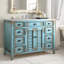 Meuble-lavabo sur pied Benton Collection Abbeville, 117 cm (46 pouces), style cottage, bleu clair vieilli, lavabo simple, plateau en marbre, entièrement assemblé-1118175113