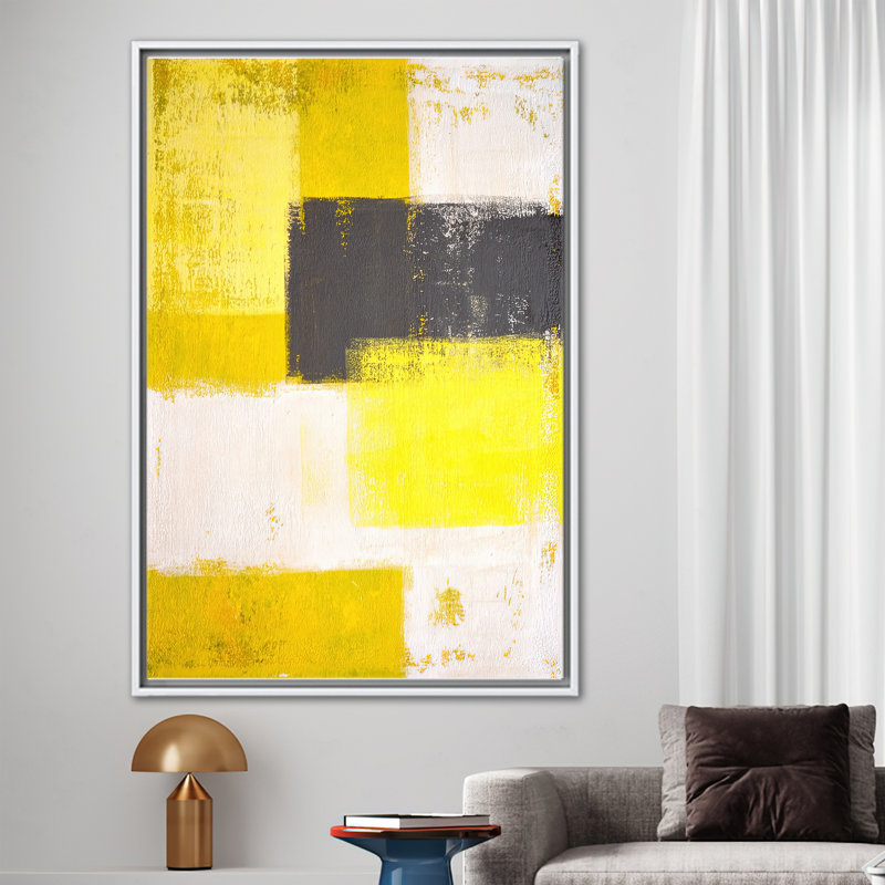 Modern Geometric Abstract Art - Luxury Canvas Wall Decor Poster, 100 cm H x 70 cm W, White, Framed Print without Mat