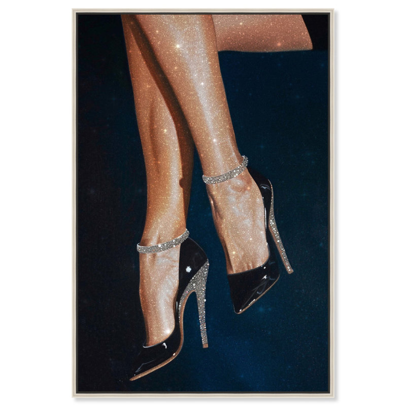 «Sparkling Night Heels», toile par Art Remedy, H 16 po x l 11 po, Cadre argenté
