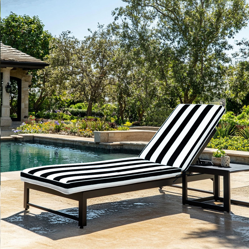 2PCS Set Outdoor Lounge Chair Cushion, 22.05"W x 42.9"D, Black/White Striped