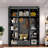 Modern Hall Tree With Bench And 3 Hooks, 4 Doors, 1 Drawer, Adjustable Shelves And Black Handles-1201635480