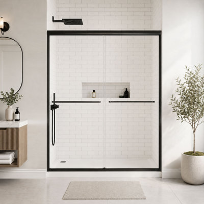 Cascada 50-54" W x 74" H Double Sliding Frame Shower Door with 1/4"（6mm） Clear Tempered Glass, Matte Black