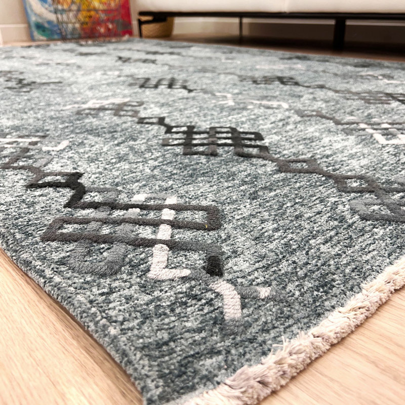 Alfa Rich Moroccan Bluish Gray Washable Cotton Area Rugs for Living Room Bedroom Kitchen Dining, Runner 2'6" x 9'8"