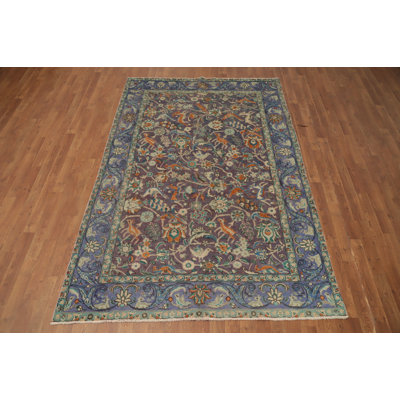 Purple Animals Wool Traditional Area Rug 5x8