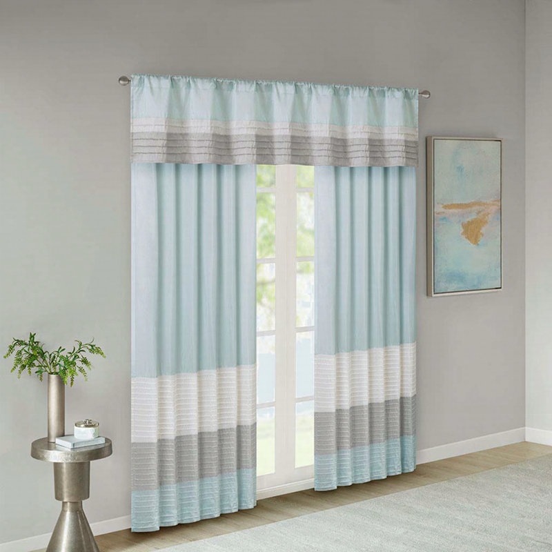 Rideau occultant en polyester Lamaar, Bleu / blanc