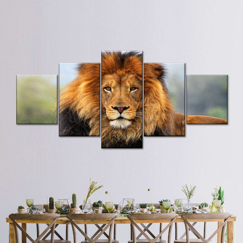 Proud Lion - ensemble de 5 toiles tendues, H 24 po x l 55 po x P 1,25 po