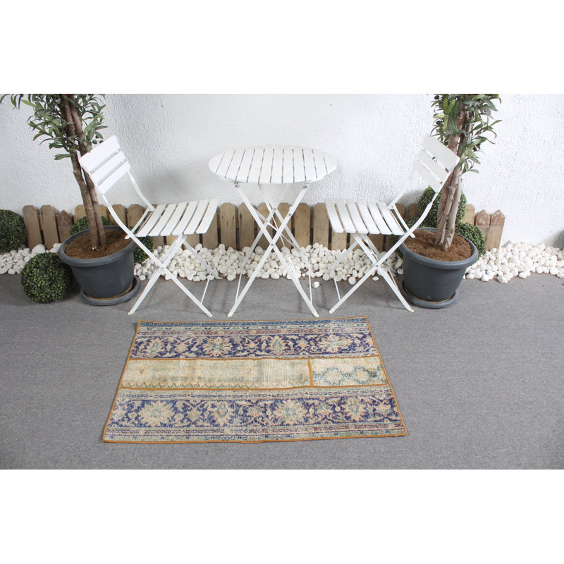 Traditional Turkish Oushak Area Rug in Blue for Kitchen and Entryway Decor