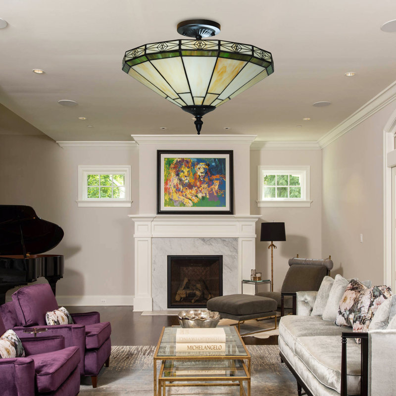 Tiffany Style  3-light Dimmable Semi-flush Ceiling Light With Glass Shade  Chloe