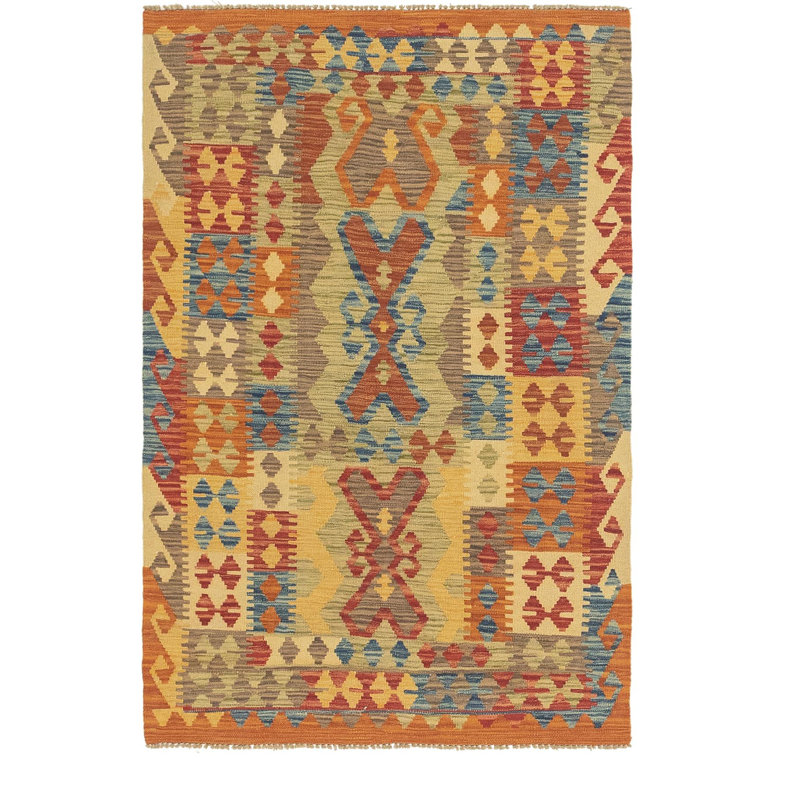 Tapis intérieur en laine noué la/beige 3 pi 3 po x 4 pi 10 po one-of-kind-main Lorain