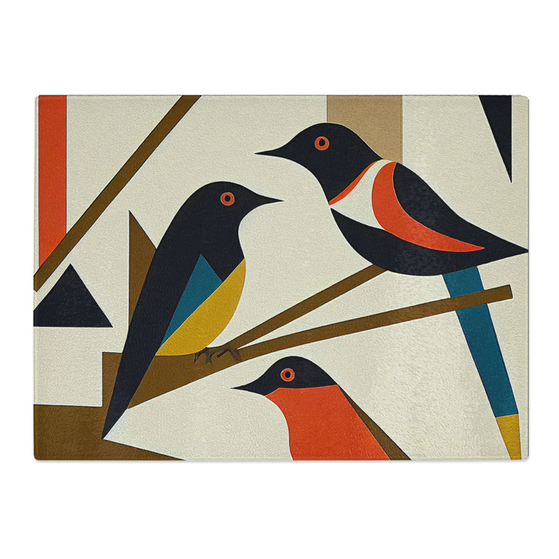 Magpie Bird Bauhaus  Glass Chopping Board