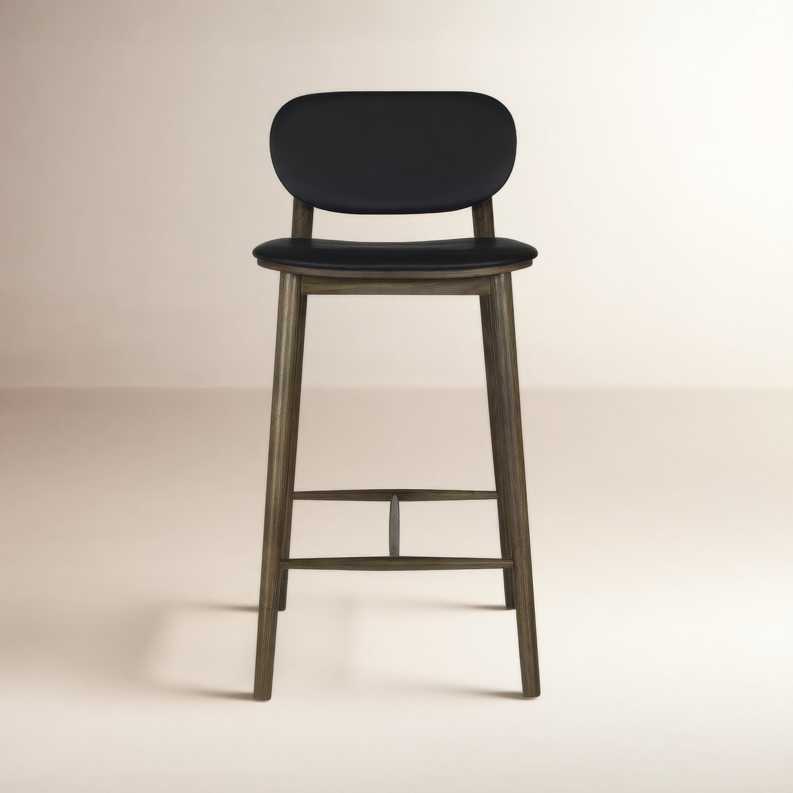 26" Genuine Leather Bar Stool, Black Leather//Walnut Frame