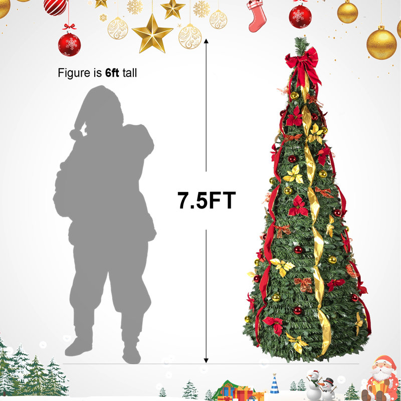 Arbre de Noël de 6 pi avec fonction escamotable, 150 lumières et éléments blanc chaud, convient aux petits espaces de vie