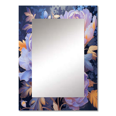 Blue Pink Retro Peonies Flowers - Poppies Mirror, Traditional Unique Wall Mirror, Printed Metal Art
