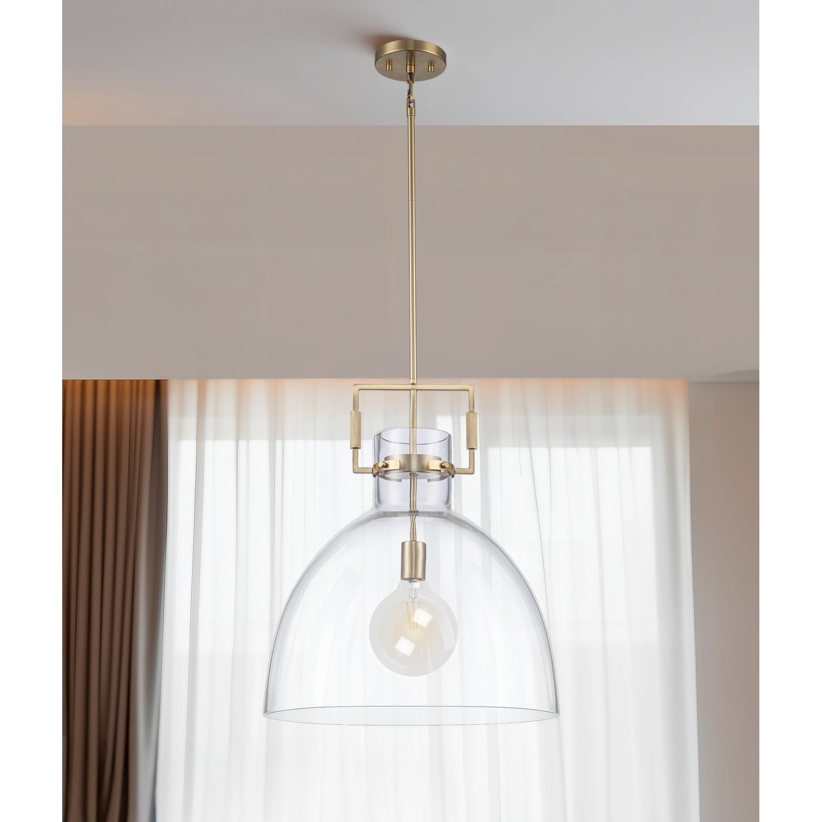 Miami Dimmable Single Light Pendant, Antique Gold