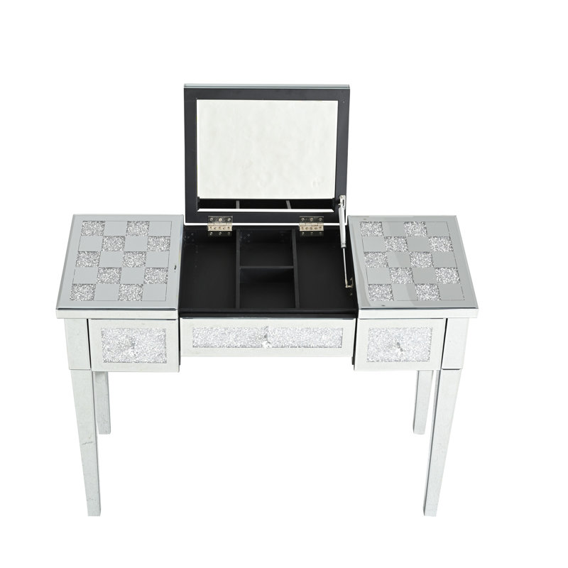 Bureau de coiffeuse en miroir avec incrustation de diamant concassé