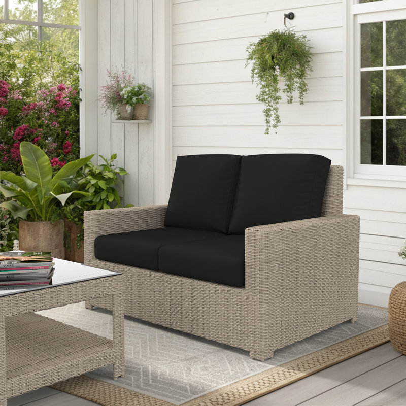 Henri Outdoor Loveseat With Sunbrella Cushions, Canvas Black