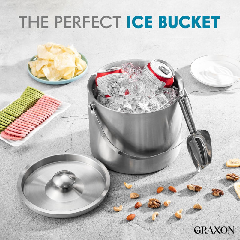Seau à glace Seau à glace en acier inoxydable à double paroi de 3 litres avec couvercle et seau à glace