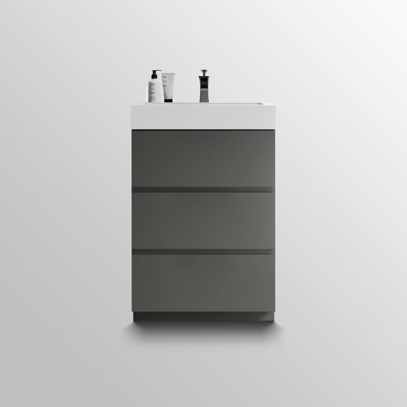 Meuble-lavabo autoportant simple de 30 po avec trop-plein Deandrick pré-assemblé Deandrick, Gris espace, Blanc lustré, 30"