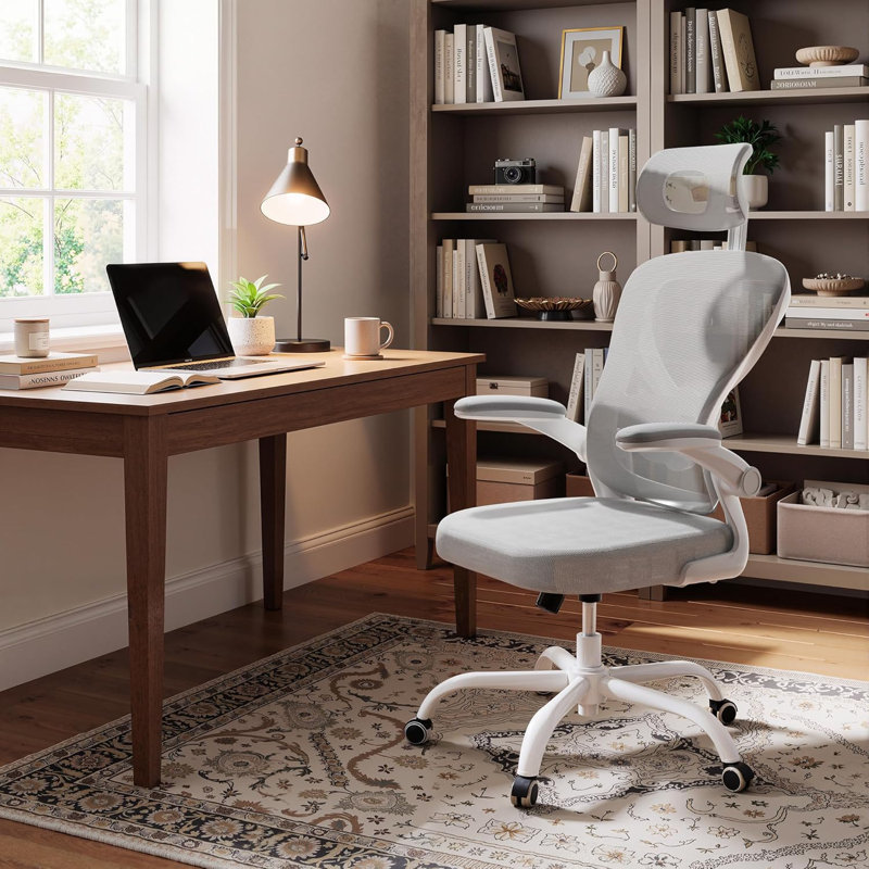 Ergonomic Adjustable Mesh Office Desk Chair - Headrest, Armrest & Lumbar Support, Grey, White