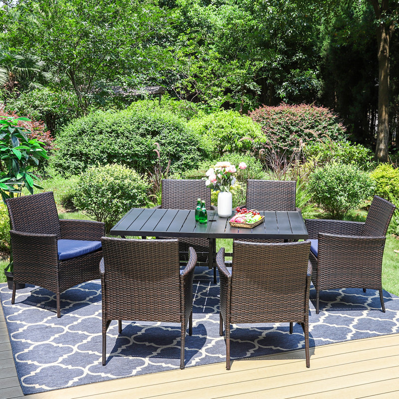 6 - Person Patio Dining Set Umbrella Hole Included Rectangular Table with Cushions Included