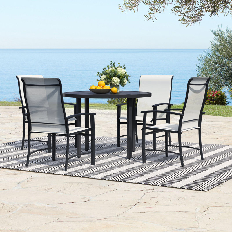 Metal Outdoor Table, Round Table for 6 with Umbrella Hole, Patio Table with Modern Minimalist Design, Black