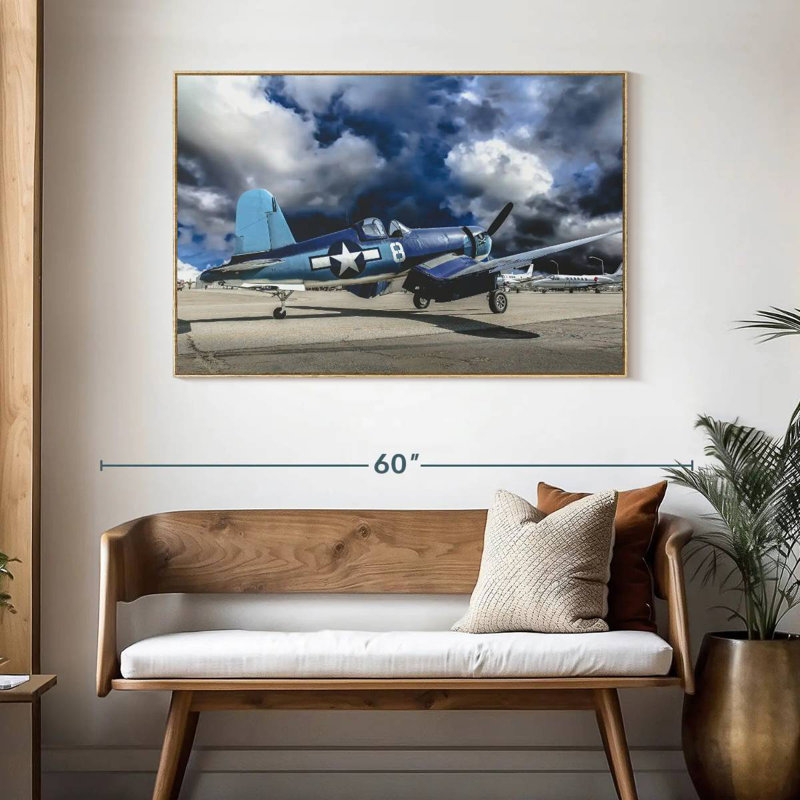 Avion de la Seconde Guerre mondiale, Cadre flottant en bois naturel, 46 po x 31 po