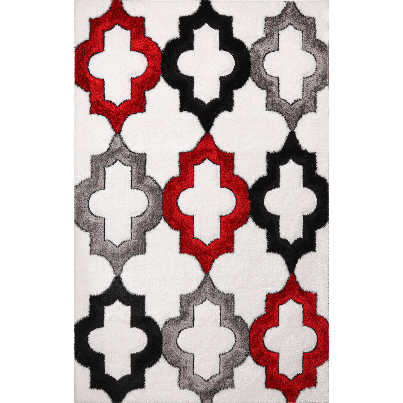 Tapis blanc à poils longs Ed Edsonon, Rond 7 pi 7 po